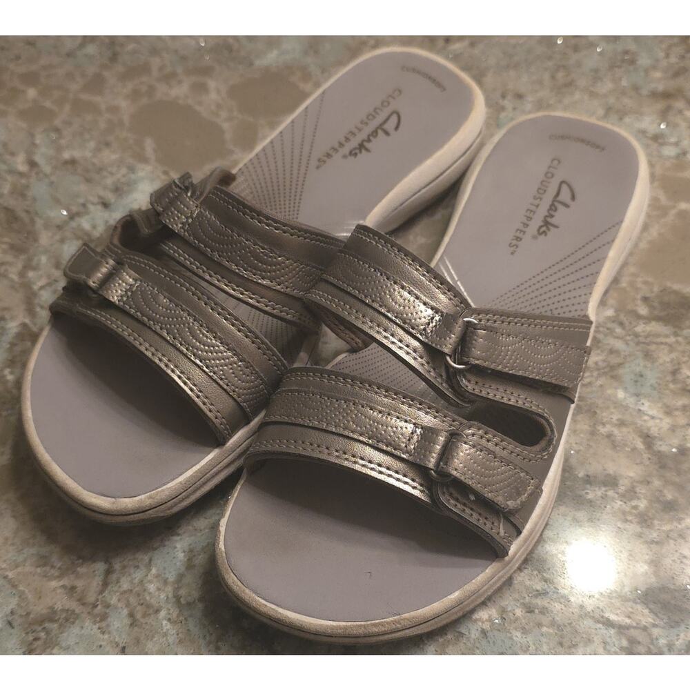 Clarks Cloudsteppers Sport Slide Sandals Breeze Piper Pewter Womens Size 5